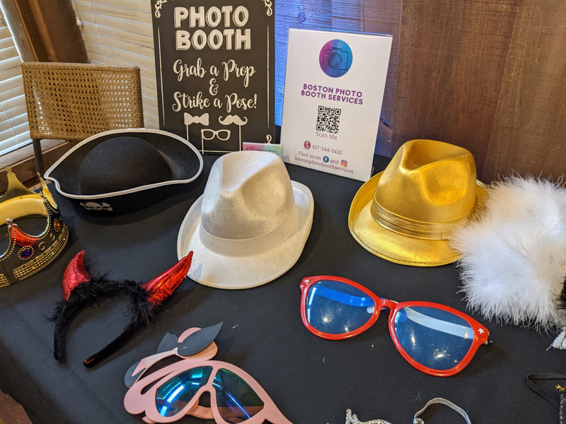 Photo booth hats, glasses, and other props