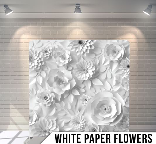 white paper flowers backdrop for open air photo booth